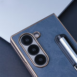 Electroplating Touch Pen PU Leather Holder Phone Case For Samsung Z FOLD