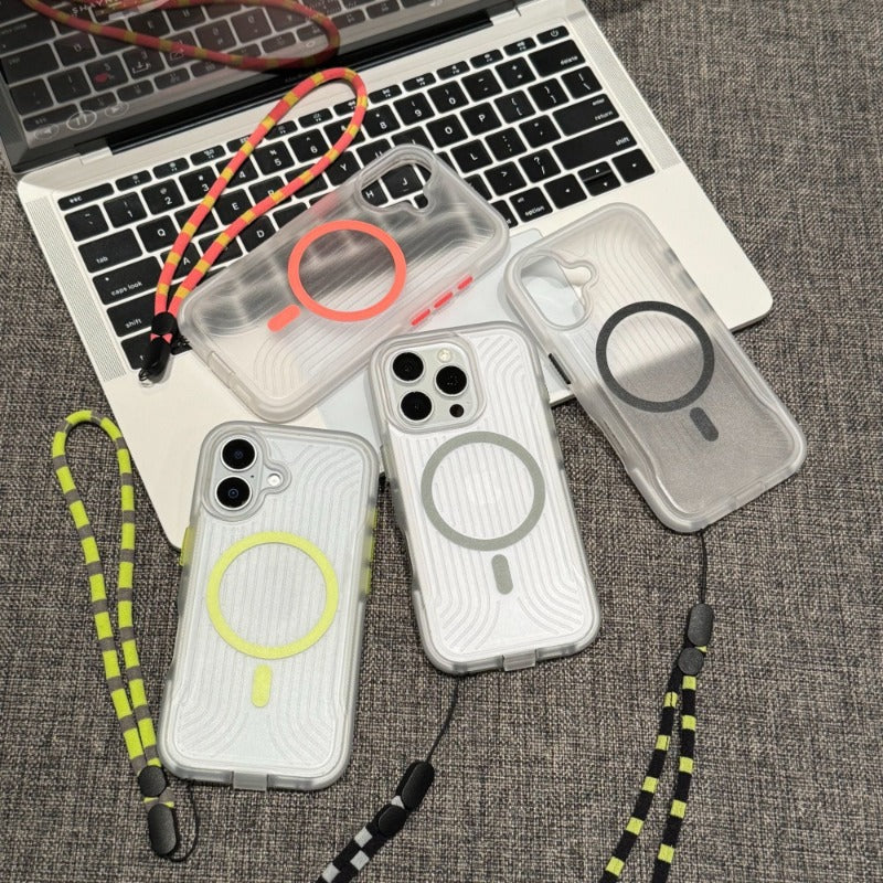Simple Magnetic Corrugated Pattern Phone Case with Lanyard For iPhone