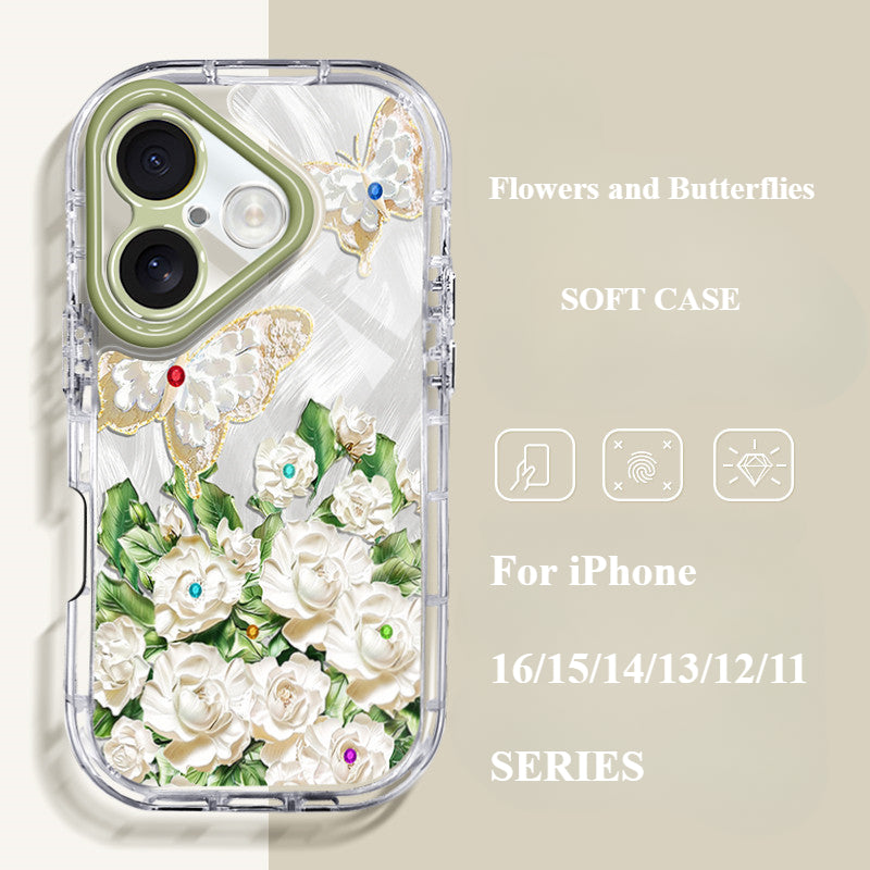 Flowers and Butterflies Light Luxury Shockproof Phone Case For iPhone