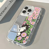 Cute Cat Daisy Flower Pattern Back Mirror Phone Case For iPhone