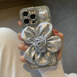 Glitter Three-dimensional Leather Flower Phone Case For iPhone