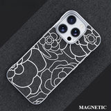 Embossed Camellia Magnetic Phone Case For iPhone