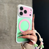 Color-blocked Magnetic Lanyard Phone Case For iPhone