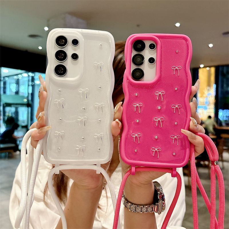 Wave Pattern Crossbody Epoxy Butterfly Phone Case For Samsung