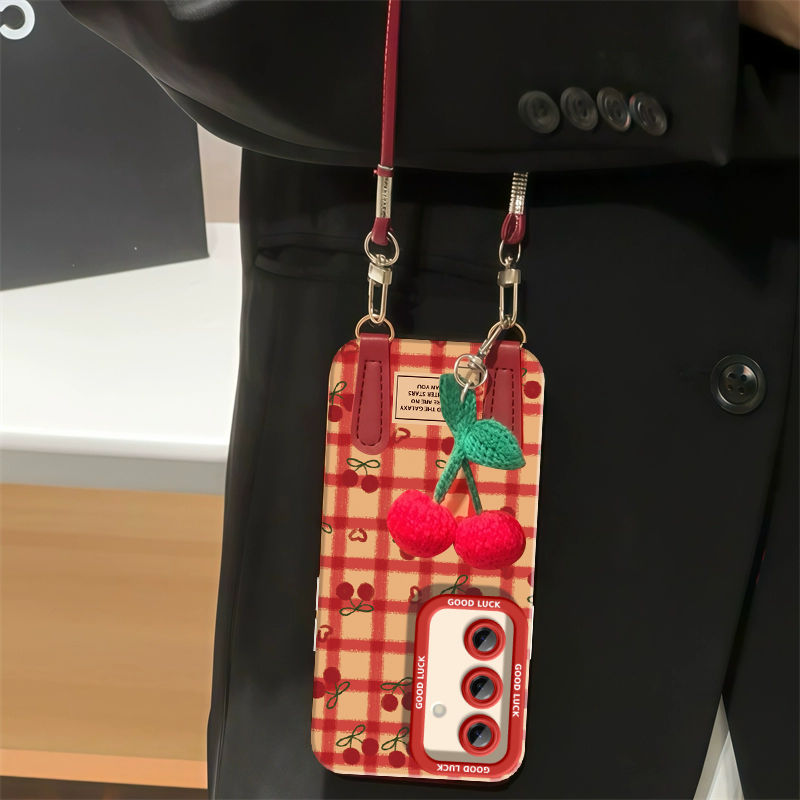 Simple Plaid Cherry Phone Case For Samsung