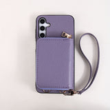 Solid Color Lanyard Card Holder Phone Case For Samsung