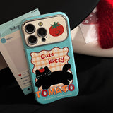 Original Doodle Cat Cartoon Leather Phone Case for iPhone
