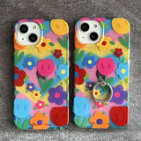 Colorful Flower Ring Buckle Phone Case For iPhone