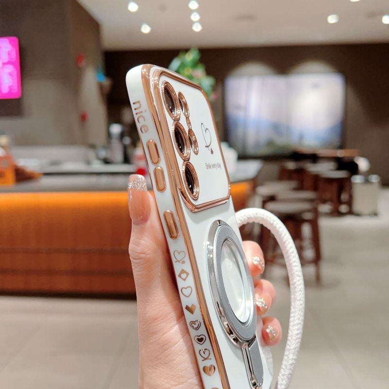 Electroplated Wave Double Heart Large Window Phone Case For Samsung