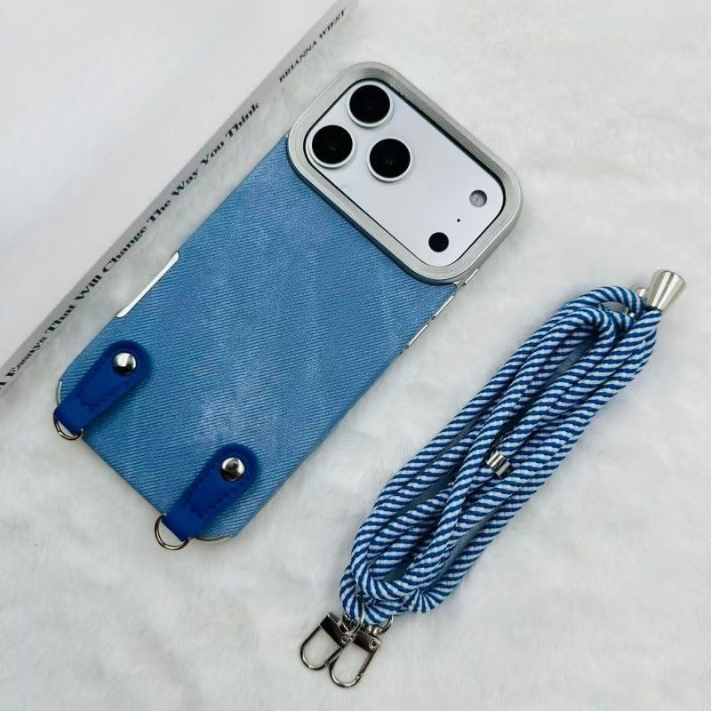 Denim Surface Lanyard Phone Case For iPhone