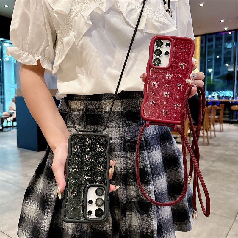 Wave Pattern Crossbody Epoxy Butterfly Phone Case For Samsung