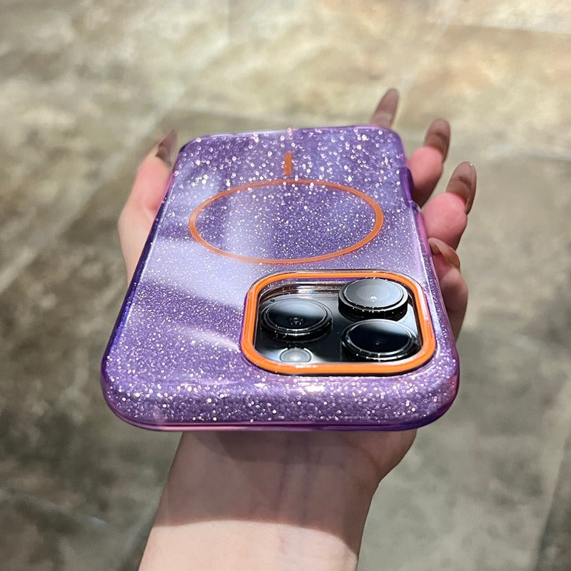 Double-layer Thick Glitter Magnetic Phone Case For iPhone