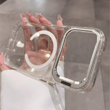 Bling Glitter Camera Protection Stand Holder Clear Case For iPhone