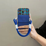 Color-blocked Card Holder Lanyard Phone Case For iPhone