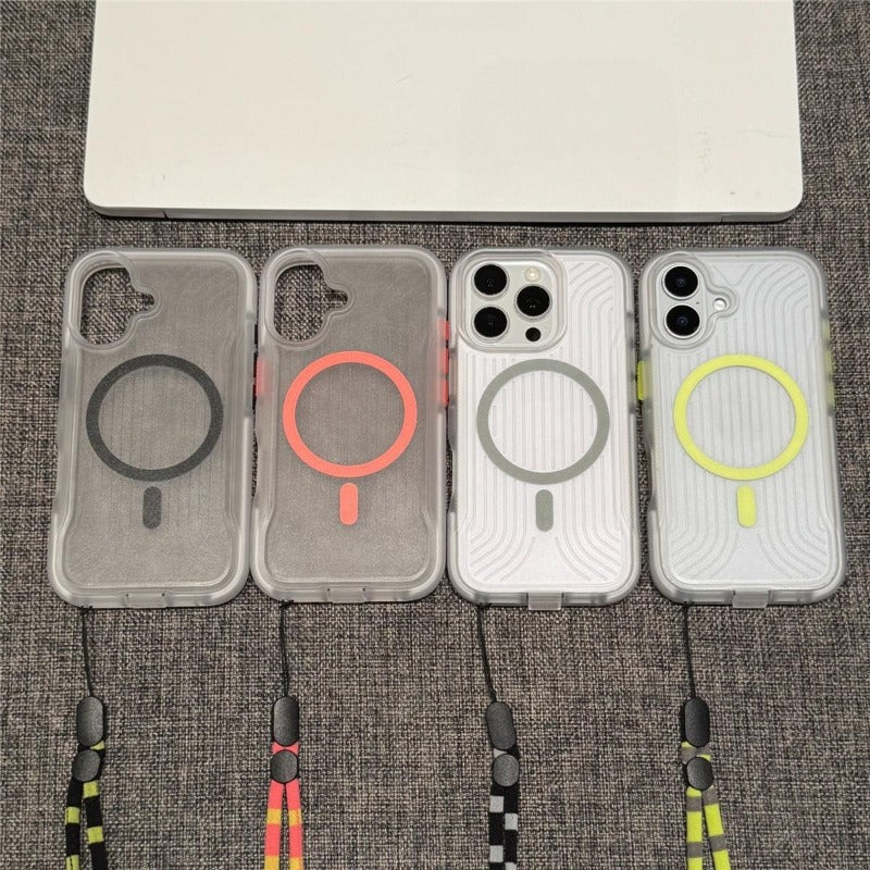 Simple Magnetic Corrugated Pattern Phone Case with Lanyard For iPhone