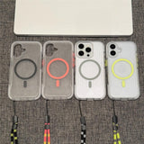 Simple Magnetic Corrugated Pattern Phone Case with Lanyard For iPhone