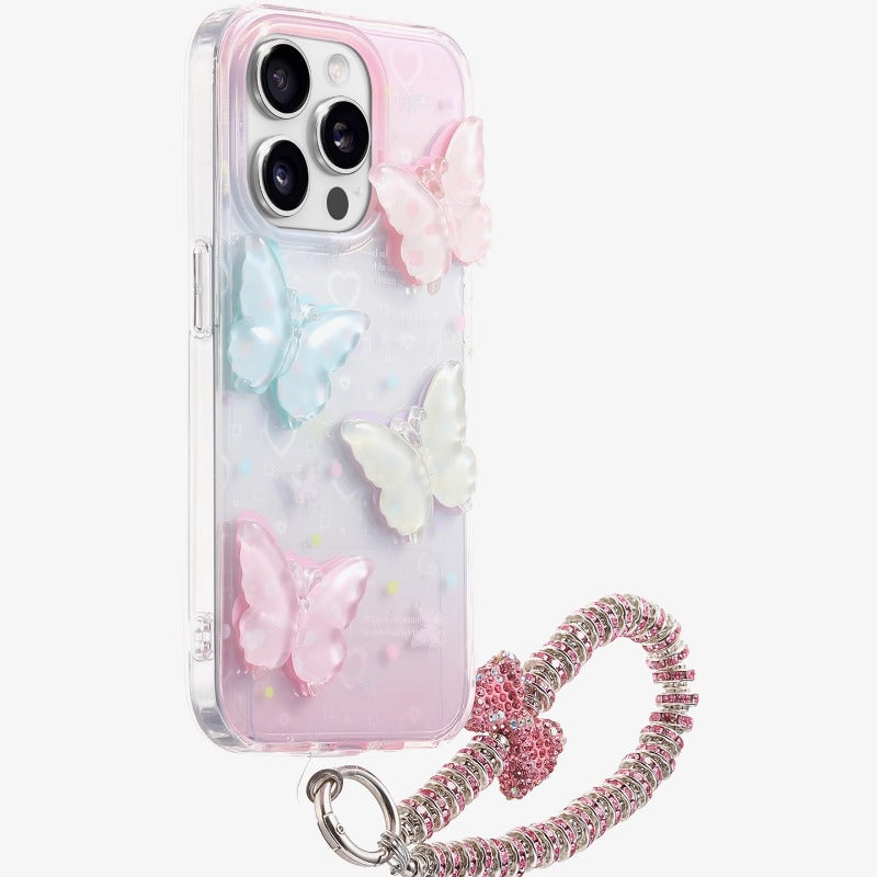 Colorful Polka Dot Butterfly with Chain Phone Case For iPhone