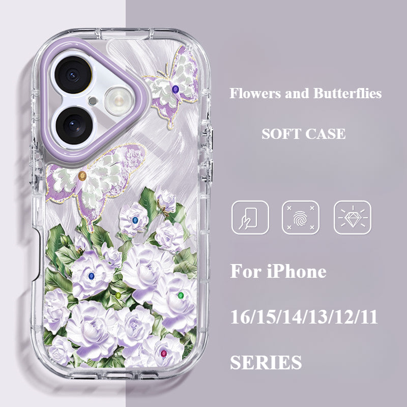 Flowers and Butterflies Light Luxury Shockproof Phone Case For iPhone