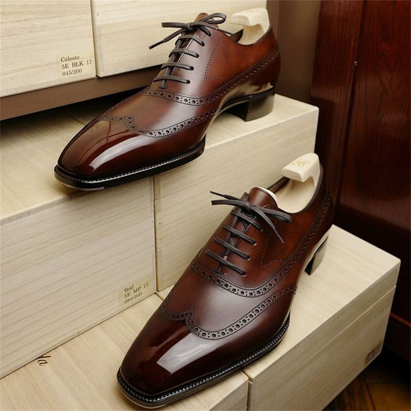 Men's Brogue Carved Low Heel Casual Shoes