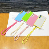 Solid Color Contrast Lanyard Phone Case For Samsung
