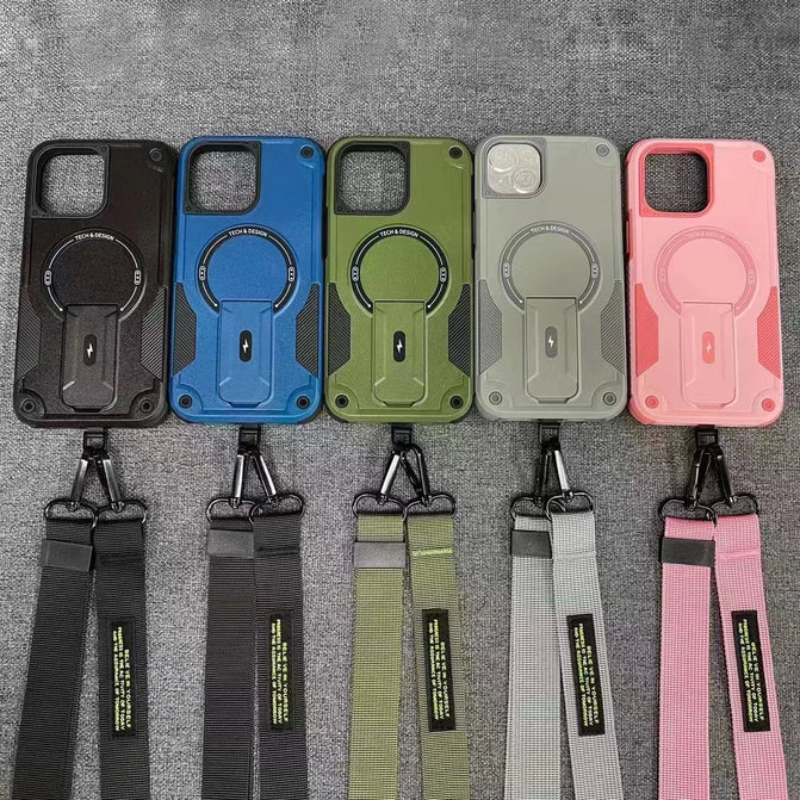 Outdoor Sports Long Strap Crossbody Magnetic Bracket Case for iPhone