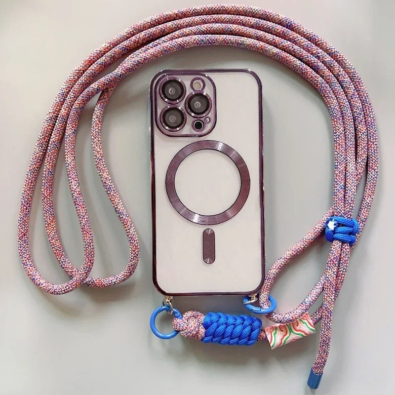 Crossbody Adjustable Strap Lanyard Plating Magnetic Phone Case For iPhone