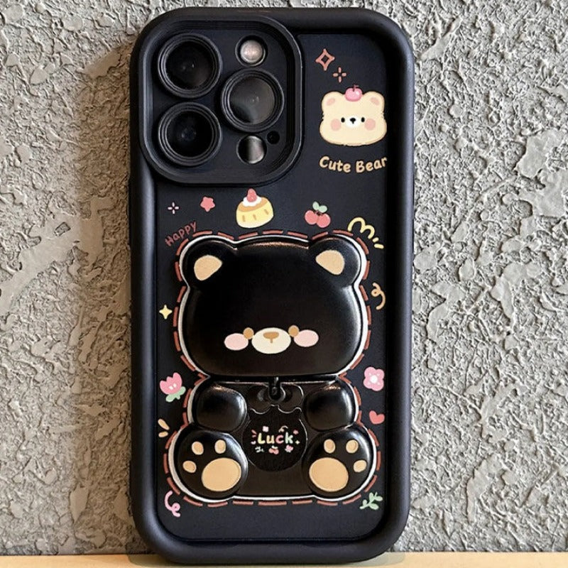 Bear Rotating Mirror Stand Phone Case For iPhone