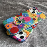 Colorful Flower Ring Buckle Phone Case For iPhone