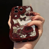 Butterfly Painted Flat Printing Wine Red Cream Texture Soft Phone Case For iPhone