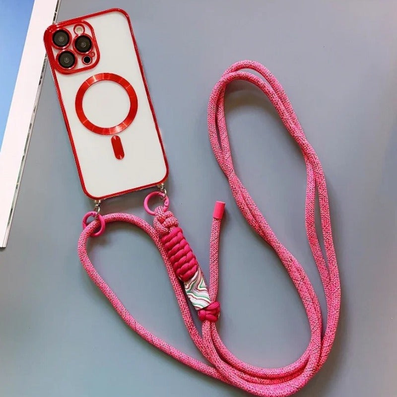 Crossbody Adjustable Strap Lanyard Plating Magnetic Phone Case For iPhone