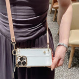 Luxury Plating Wristband Crossbody Lanyard Clear Hard Case For iPhone