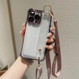 Luxury Plating Wristband Crossbody Lanyard Clear Hard Case For iPhone