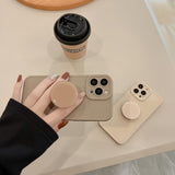 Retro Solid Color Matte With Holder Case For IPhone