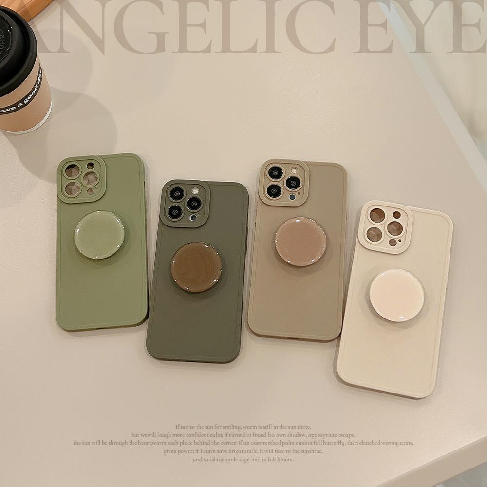 Retro Solid Color Matte With Holder Case For IPhone