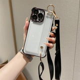 Luxury Plating Wristband Crossbody Lanyard Clear Hard Case For iPhone