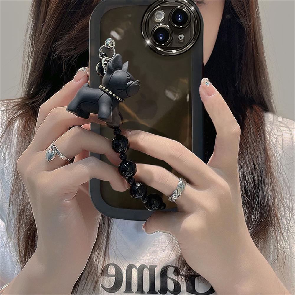 Cute Cartoon Bulldog Beads Bracelet Clear Soft Case For IPhone