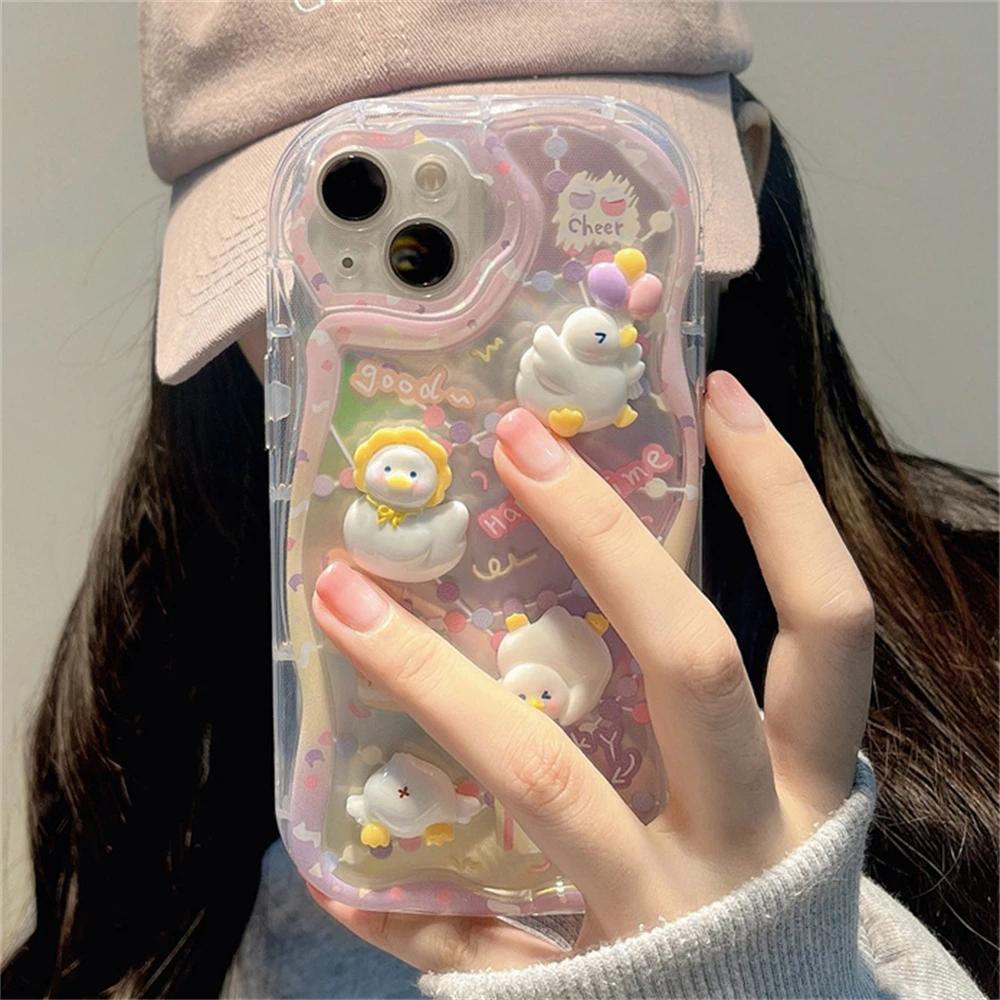 Cute 3D Cartoon Duck Egg Cake Gradient Wave Border Silicone Soft Shell Mobile Phone