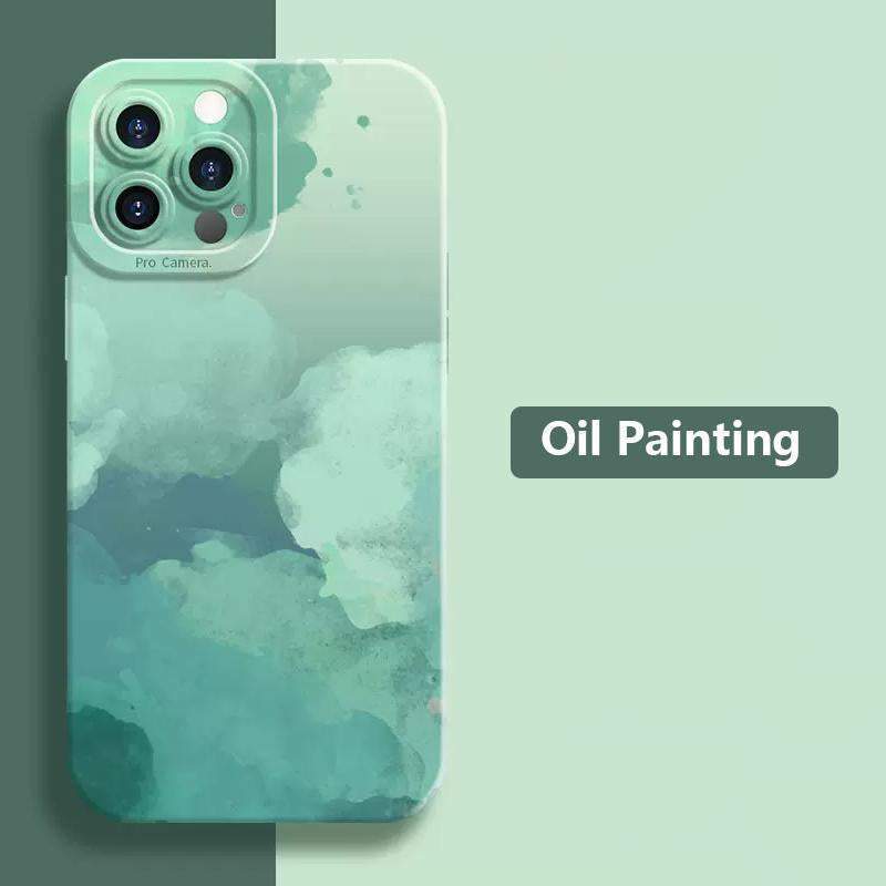 Custodia in silicone con fiori dipinti ad olio per iPhone 