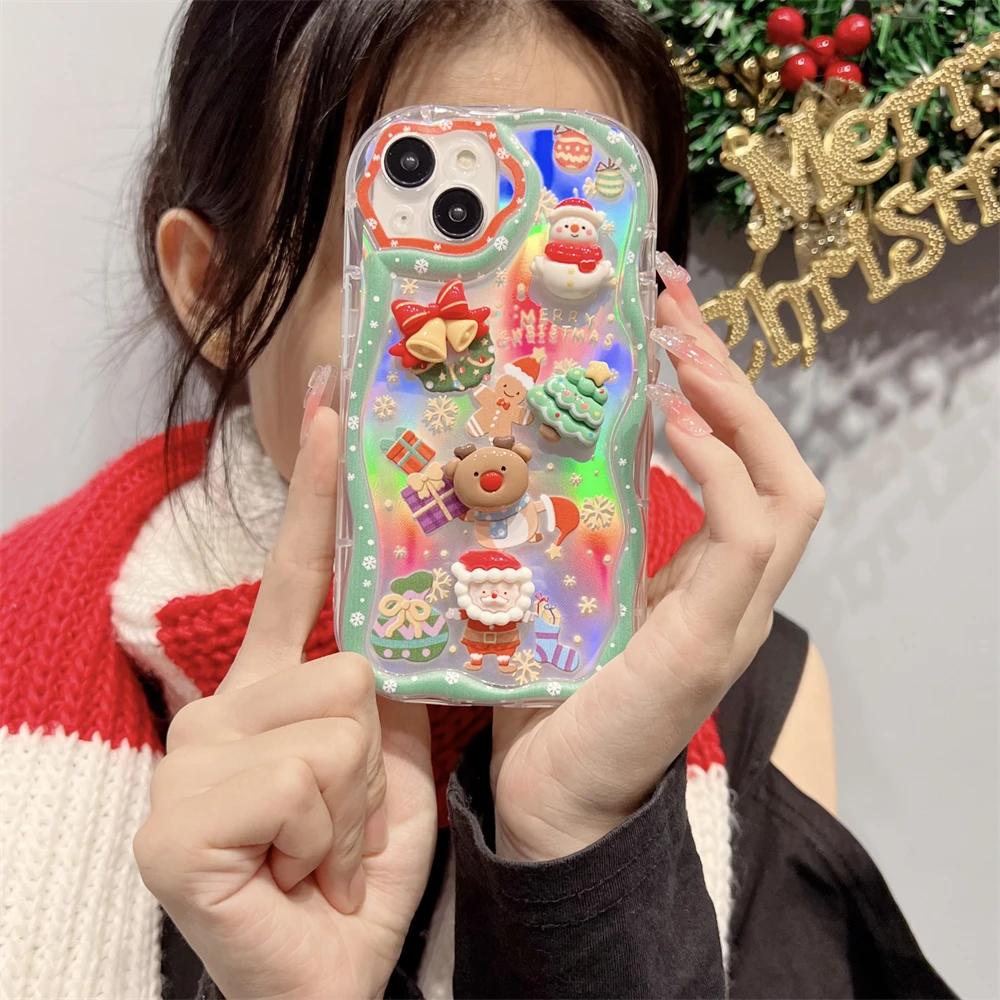 Cute 3D Santa Claus Elk Snowman Christmas Tree Phone Case For IPhone