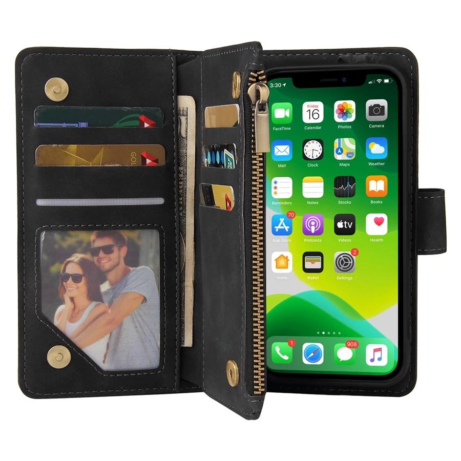 Wallet Luxury Zipper Leather Case For iPhone