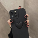 Cute 3D Black Love Heart Soft Phone Case With Wrist Strap For IPhone