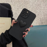 Cute 3D Black Love Heart Soft Phone Case With Wrist Strap For IPhone