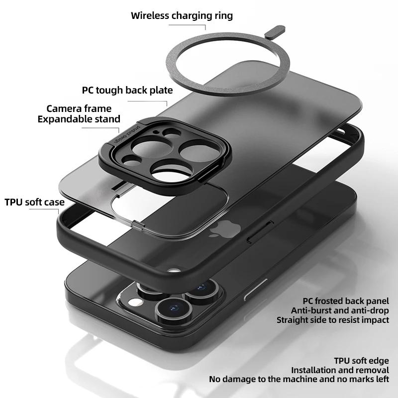 Custodia per telefono opaca con staffa magnetica di lusso per iPhone 