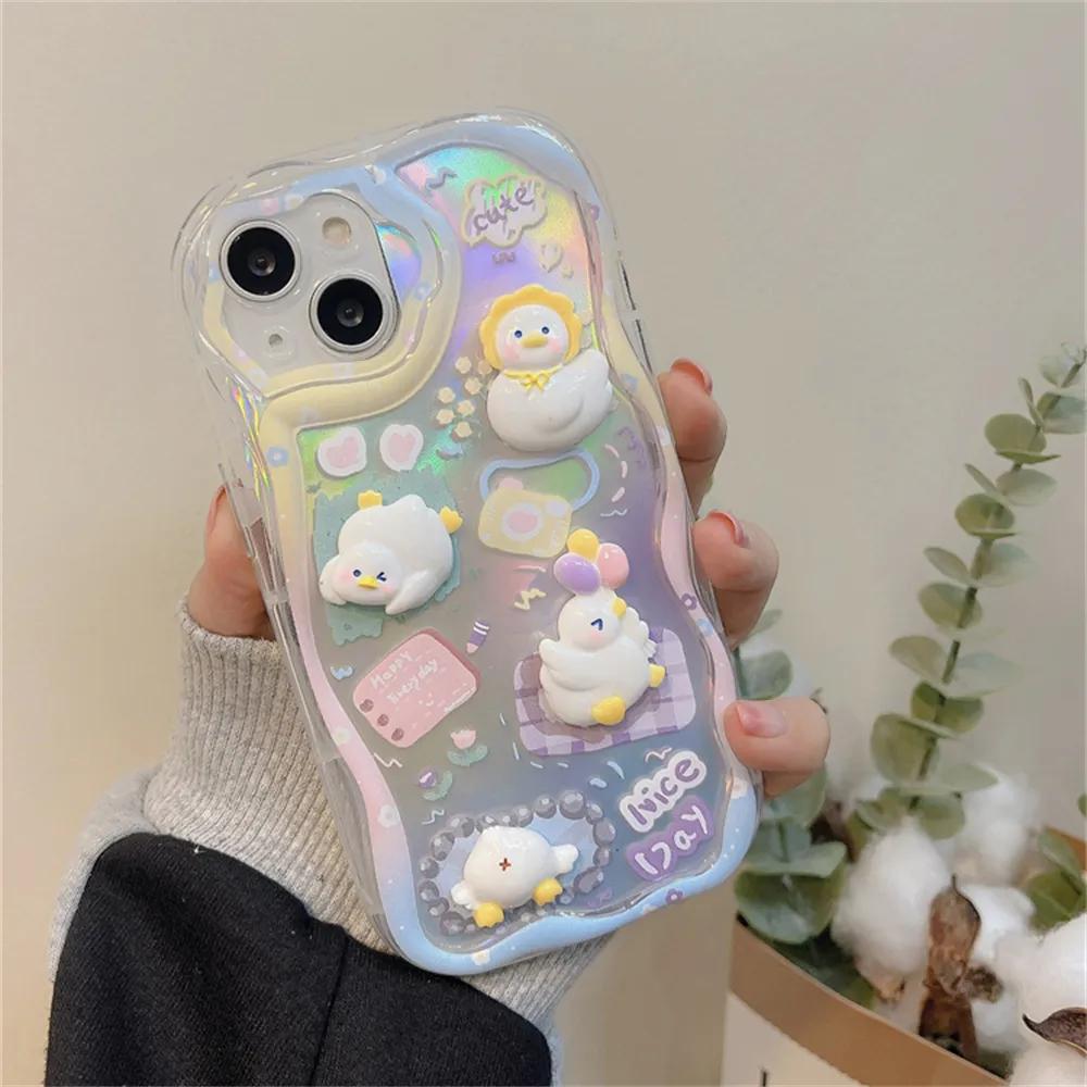 Cute 3D Cartoon Duck Egg Cake Gradient Wave Border Silicone Soft Shell Mobile Phone