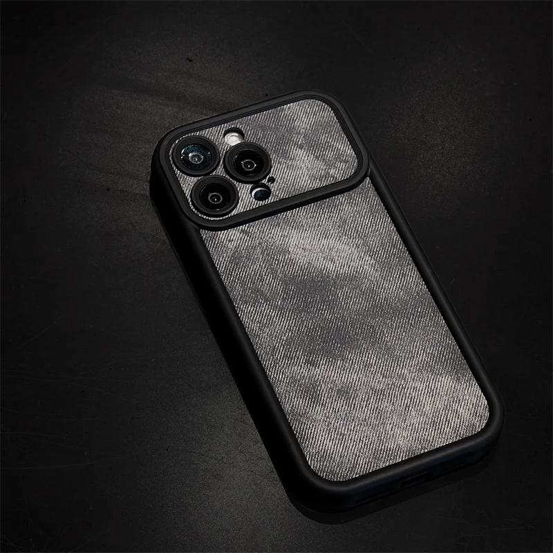 Custodia per cellulare in morbida pelle denim lavato opaco di lusso per iPhone 