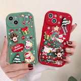 Cute Cartoon 3D Santa Claus Elk Snowman Christmas Tree Soft Case For IPhone