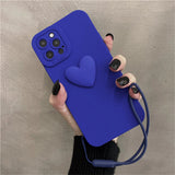 Cute 3D Black Love Heart Soft Phone Case With Wrist Strap For IPhone