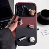 Contrasting color three-dimensional bear case for iPhone