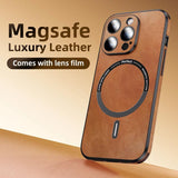 La lente in vetro antiurto magnetica di lusso protegge la custodia del telefono in pelle per iPhone 