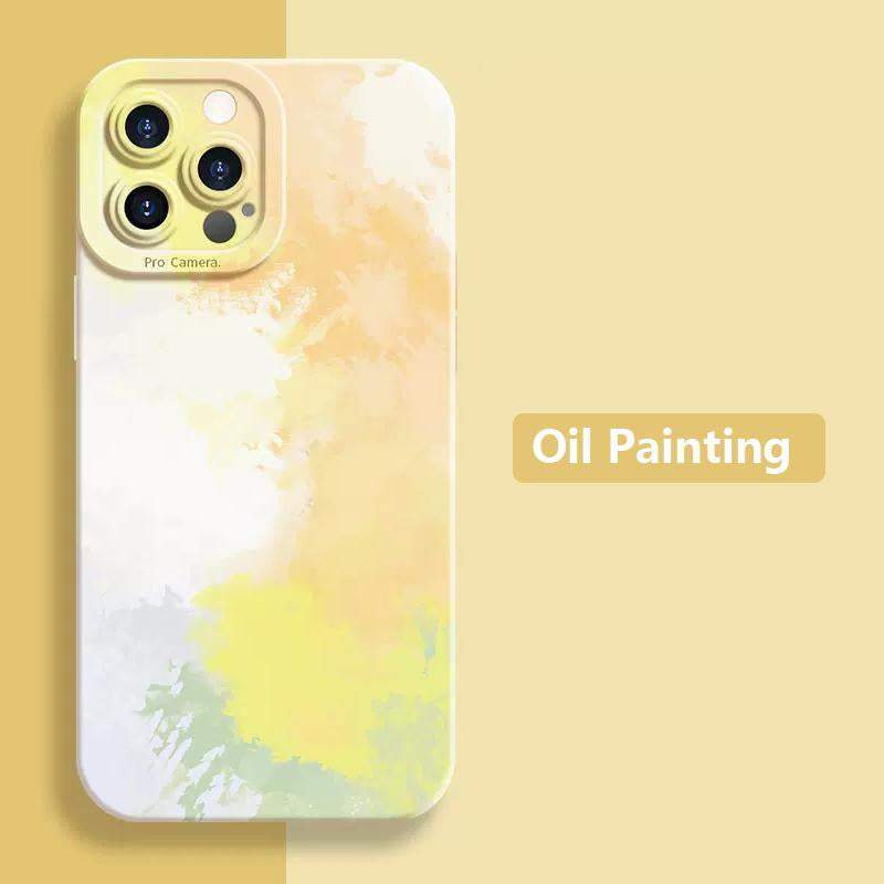 Custodia in silicone con fiori dipinti ad olio per iPhone 